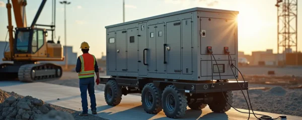 Visual concept of mobile energy storage powering a construction project site