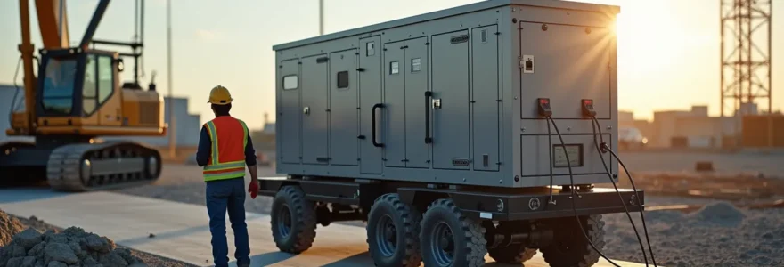 Visual concept of mobile energy storage powering a construction project site