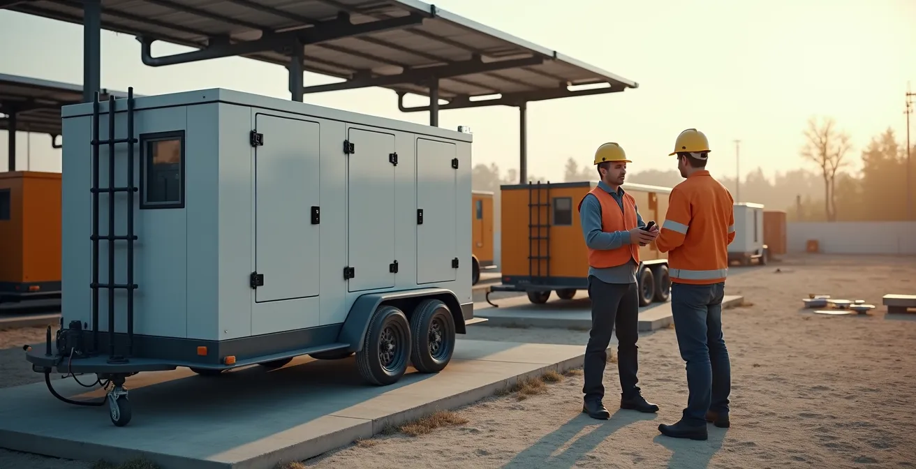 Mobile energy storage integrated with a hybrid power system on-site