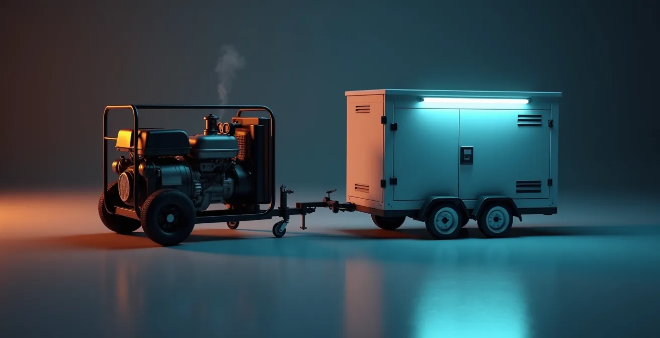 Conceptual visual symbolizing the transition from diesel generators to mobile battery storage